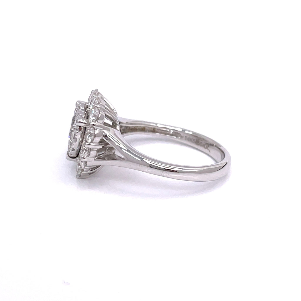 Heart Shaped Diamond Cluster Pavé Halo Ring in 14k White Gold