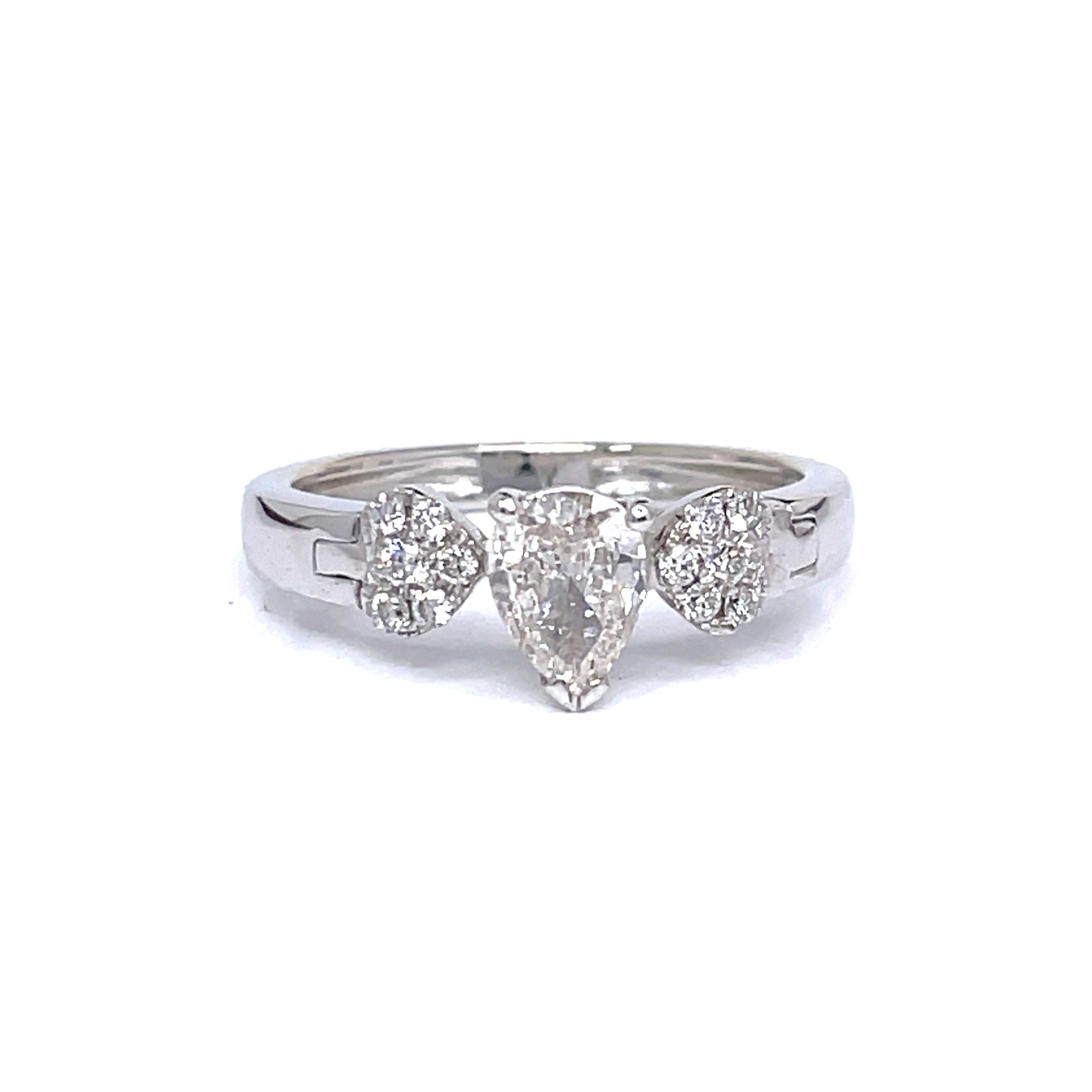 0.41ct Pear-Shaped Diamond with Heart Accents Engagement Ring in 18k