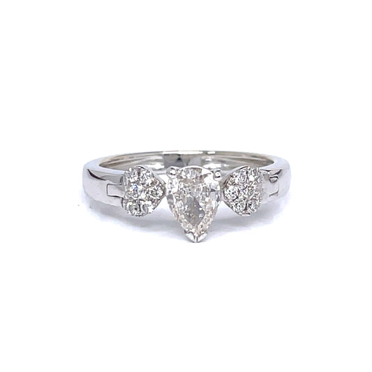 0.41ct Pear-Shaped Diamond with Heart Accents Engagement Ring in 18k