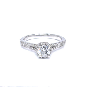 0.45ct Four-Prong V-Shank Double Pavé Engagement Ring in 18k White Gold