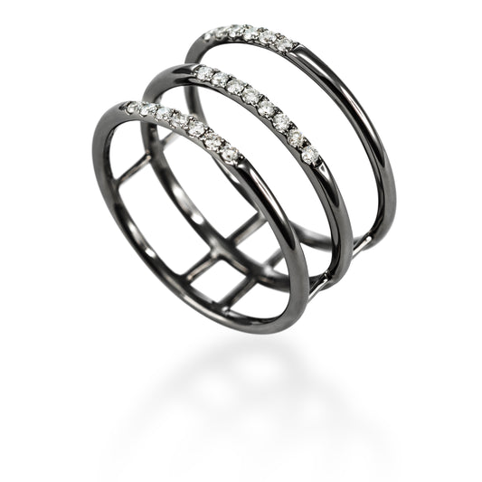 LMD CITY LIGHTS TRINE DIAMOND RING IN 18K BLACK GOLD