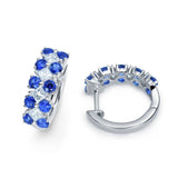 BLUE SAPPHIRE AND DIAMOND HUGGIE HOOPS IN 14KT WHITE GOLD