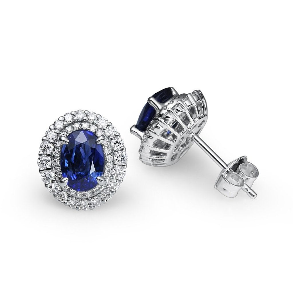 BLUE SAPPHIRE AND DIAMOND EARRINGS IN 18KT WHITE GOLD
