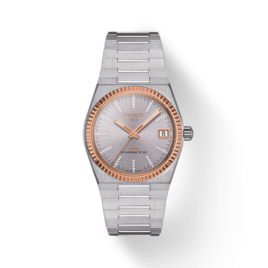 TISSOT PRX 35mm POWERMATIC 80 STEEL & 18K GOLD BEZEL T9312074133600