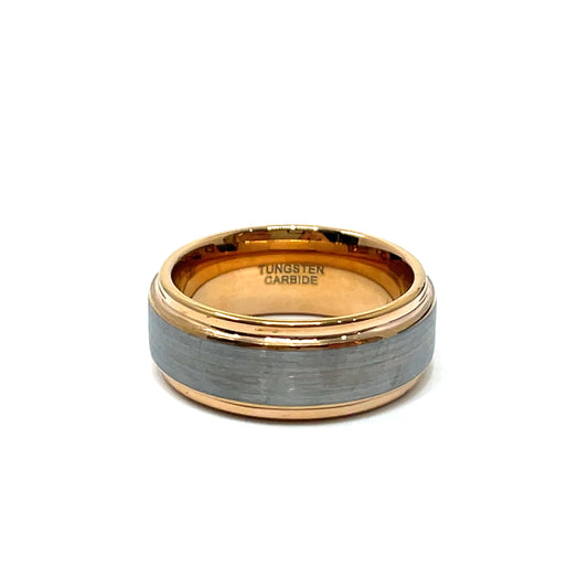 Tungsten Wedding Ring Band in White and Rose Gold (8mm)