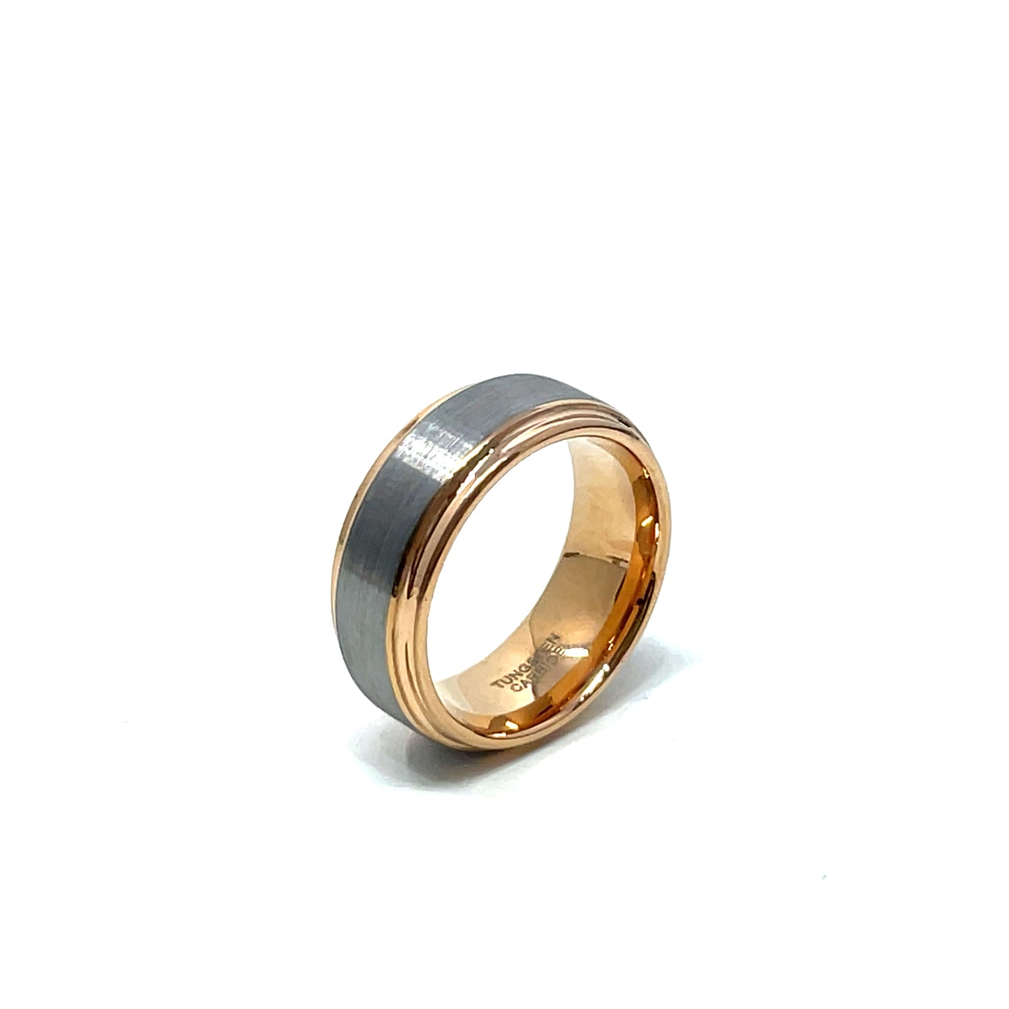 Tungsten Wedding Ring Band in White and Rose Gold (8mm)