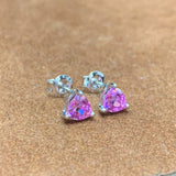 Trillion Cut Pink Sapphire Gemstone Earring Studs in 10k White Gold