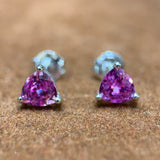 Trillion Cut Pink Sapphire Gemstone Earring Studs in 10k White Gold