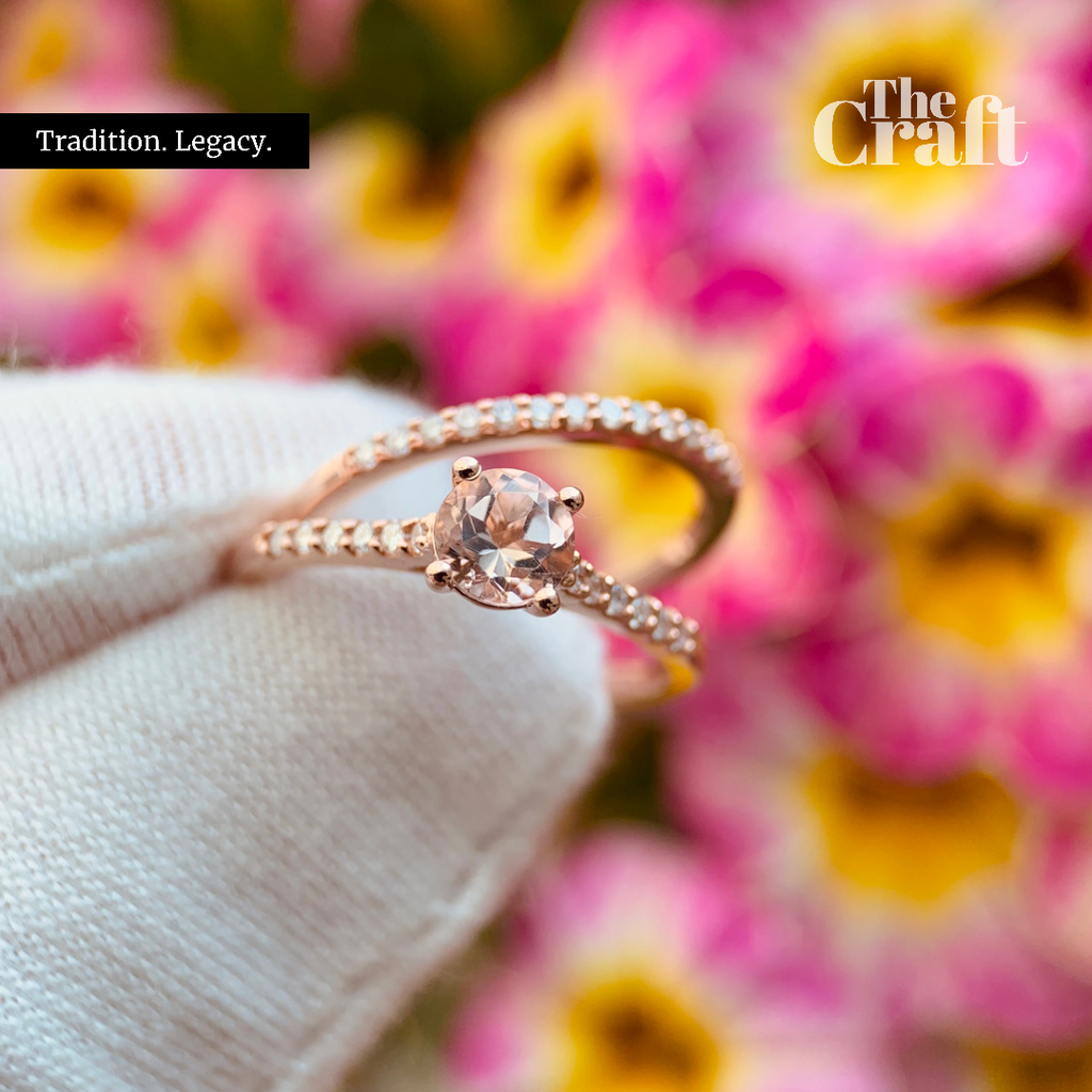 Solitaire Morganite and Diamond Ring with Matching Band