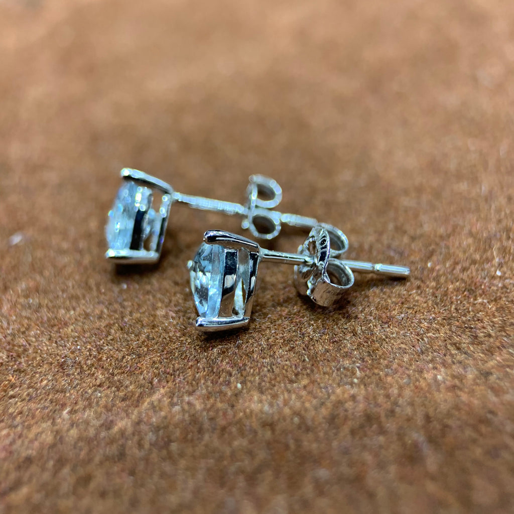 Trillion Cut Aquamarine Gemstone Earring Studs in 10k White Gold