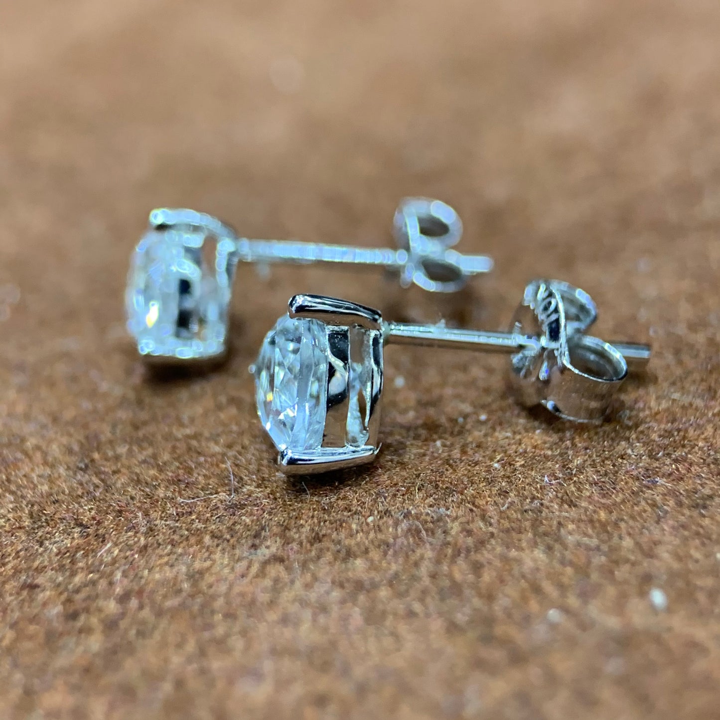 Trillion Cut White Topaz Gemstone Earring Studs in 10k White Gold