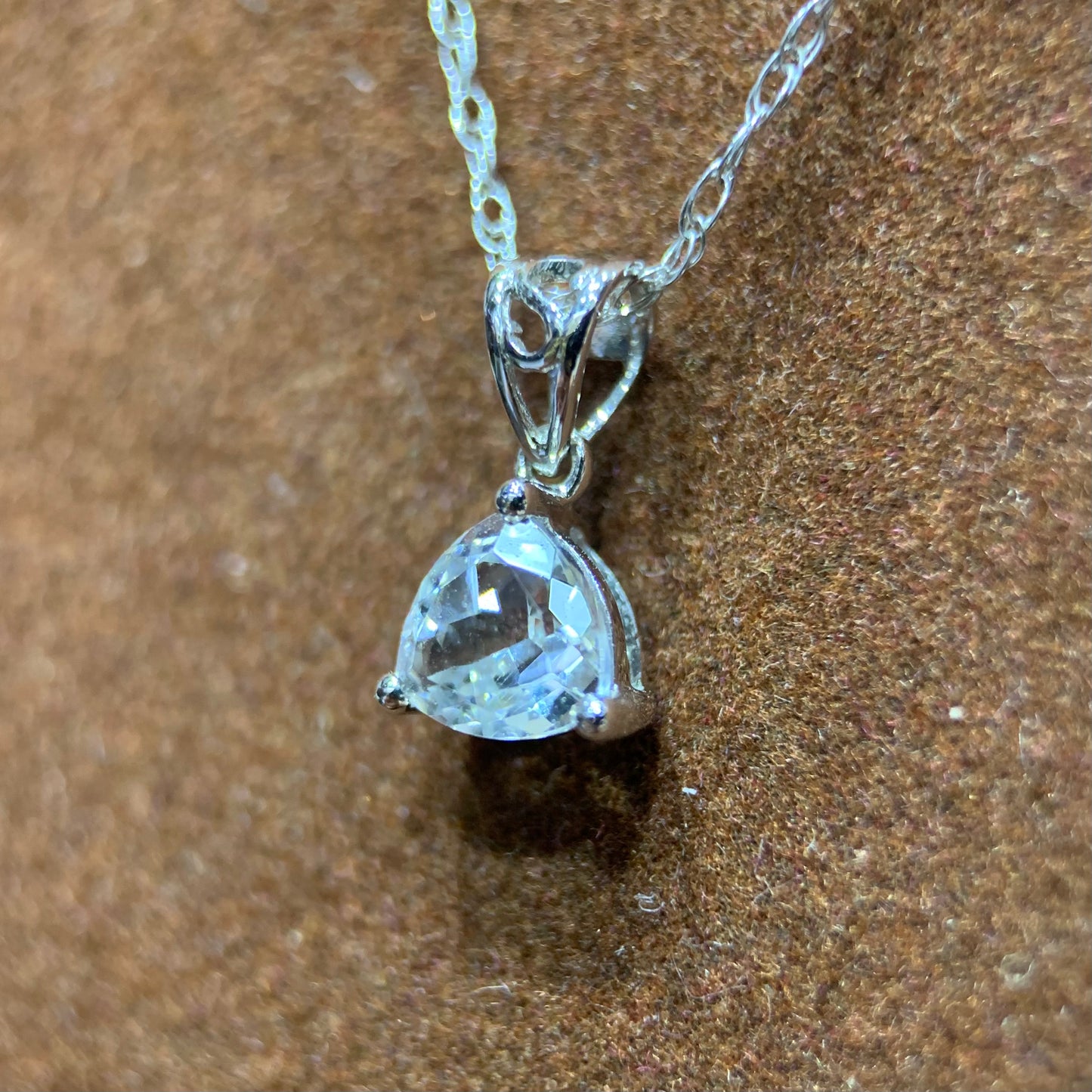 Trillion Cut White Topaz Gemstone Necklace in 10k White Gold