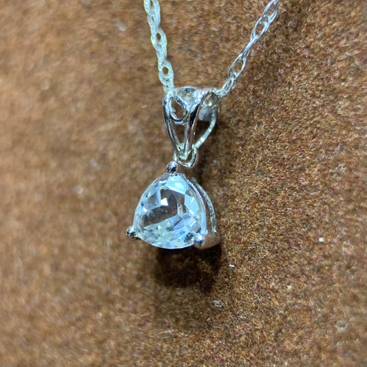 Trillion Cut White Topaz Gemstone Necklace in 10k White Gold