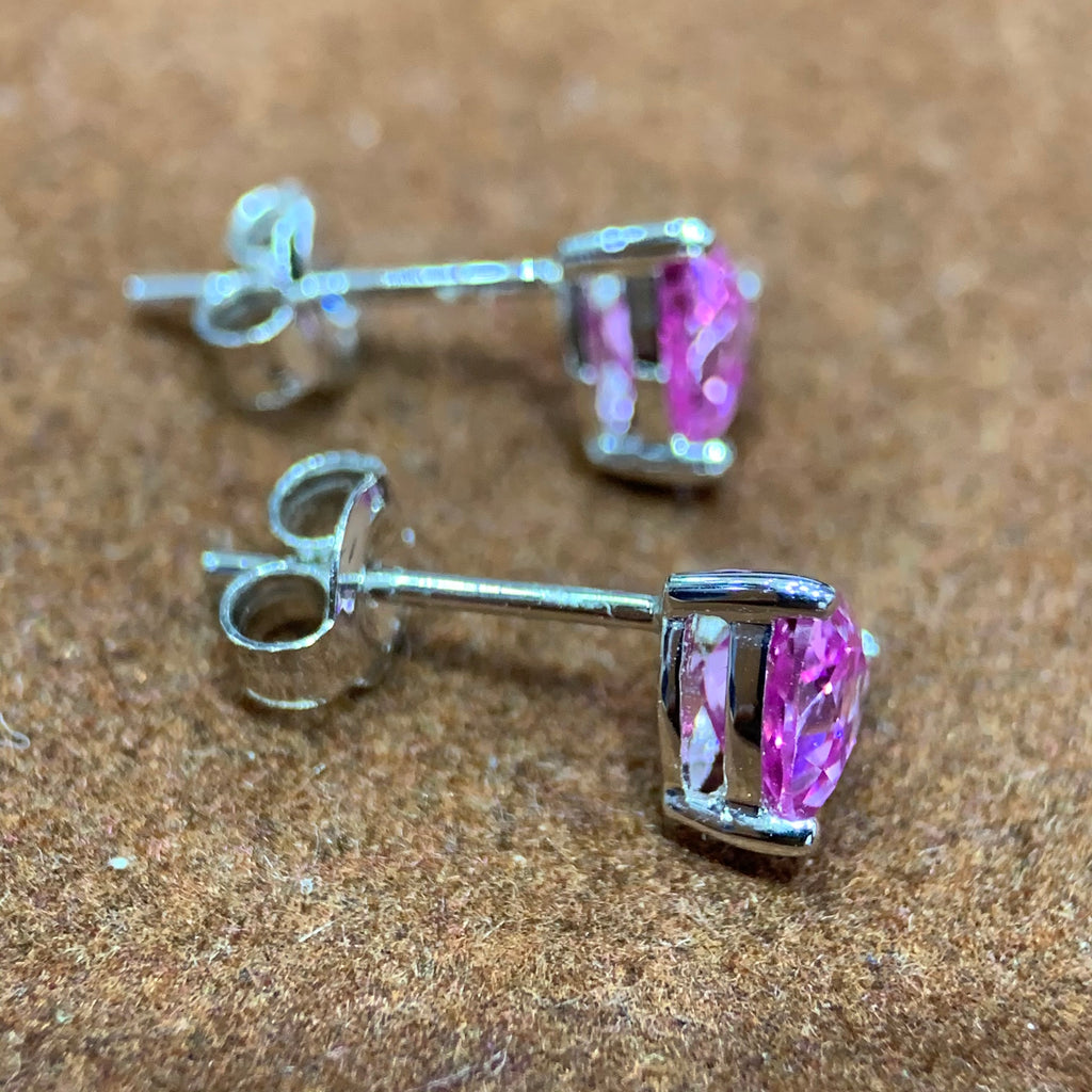 Trillion Cut Pink Sapphire Gemstone Earring Studs in 10k White Gold