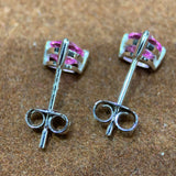 Trillion Cut Pink Sapphire Gemstone Earring Studs in 10k White Gold